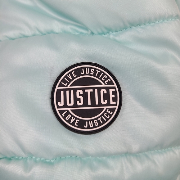 JUSTICE Girls' Teal Hooded Puffer Winter Coat Size 12 - Picture 10 of 16